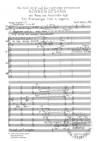 Sonnengesang des Franz von Assisi für 8-stimmigen Chor a capella