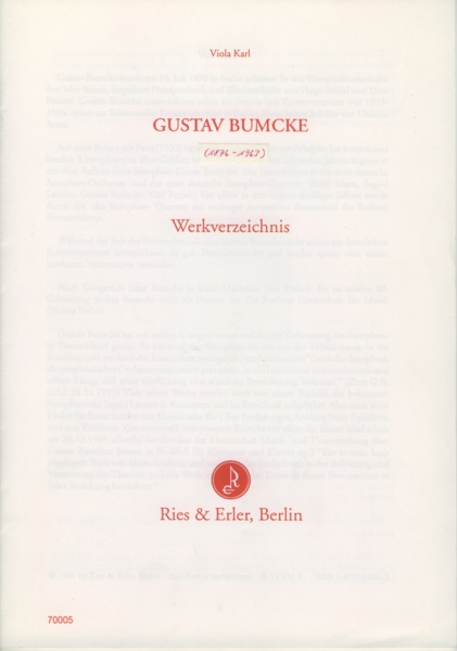 Gustav Bumcke - Werkverzeichnis