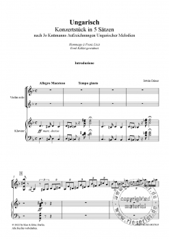 Ungarisch - Konzertstück in 5 Sätzen für Violine und Klavier