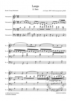 Largo 2. Satz aus dem Doppelkonzert d-Moll BWV 1043 bearbeitet für vier Violoncelli