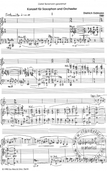 Konzert für Saxophon (Sopran-/Alt-) und Orchester -Klavierauszug vom Komponisten-