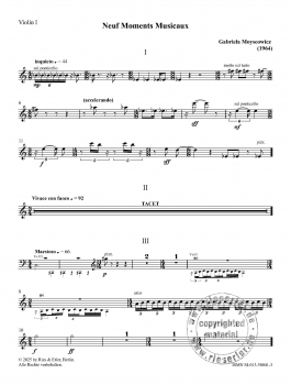 Neuf Moments Musicaux für Klavier und Streichensemble (1964) (Stimmen-Set)