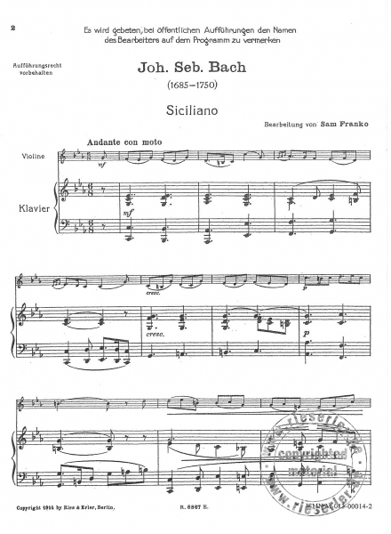 Siciliano -Violine und Klavier-