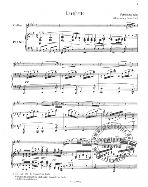 Larghetto aus op. 24 für Violine (Flöte) und Klavier
