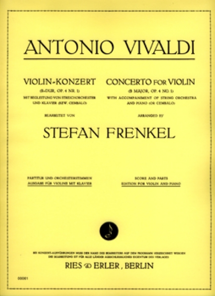 Konzert B-Dur op. 4 Nr. 1 - Ausgabe für Violine und Klavier