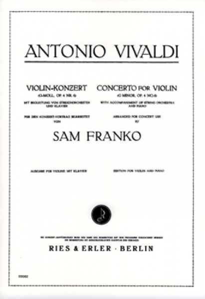 Konzert g-Moll op. 4 Nr. 6 - Ausgabe für Violine und Klavier