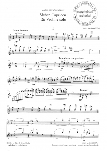 Sieben Capricen für Violine solo (pdf-Download)