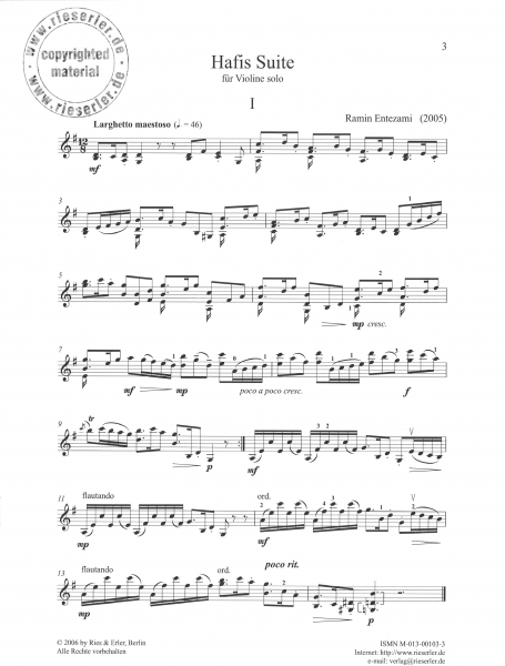 Hafis Suite for solo violin (pdf-Download)
