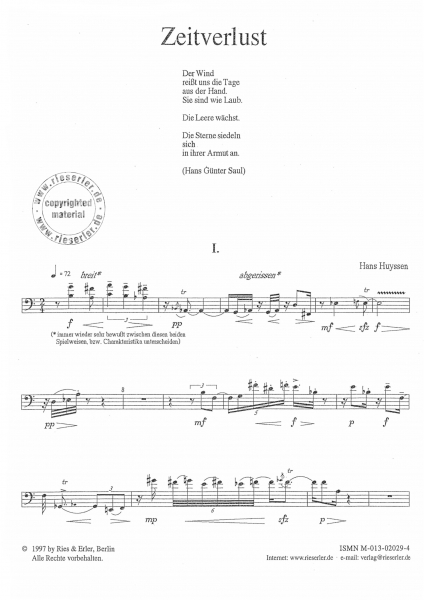 Zeitverlust für Violoncello solo (pdf-Download)
