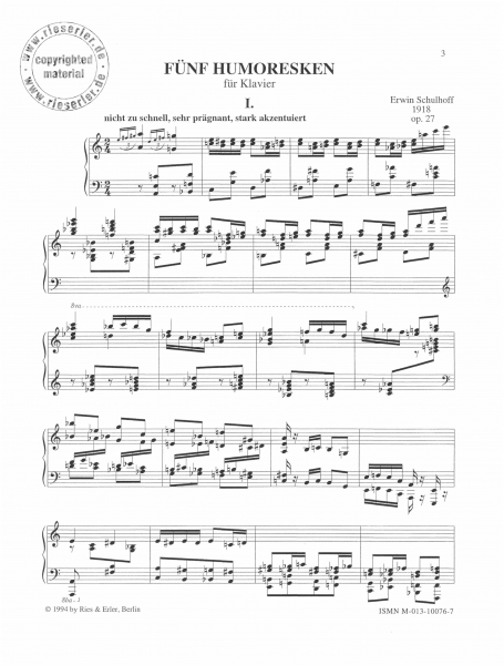 Fünf Humoresken op. 27 für Klavier (pdf-Download)