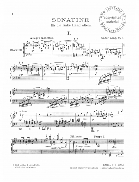 Sonatine e-Moll op. 4 für die linke Hand allein -Klavier-