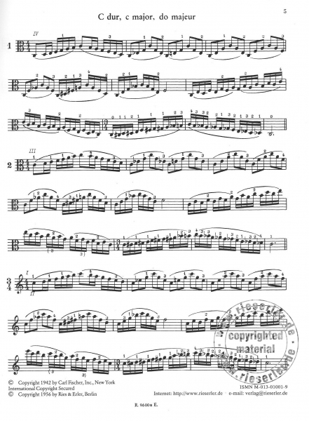 Das Skalensystem für Viola -Tonleiterübungen durch alle Dur- und Molltonarten-