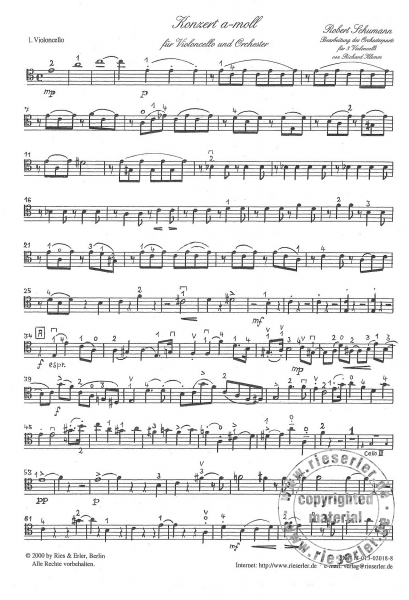 Konzert für Violoncello und Orchester a-Moll op. 129 -Bearbeitung des Orchesterparts für drei Violoncelli-