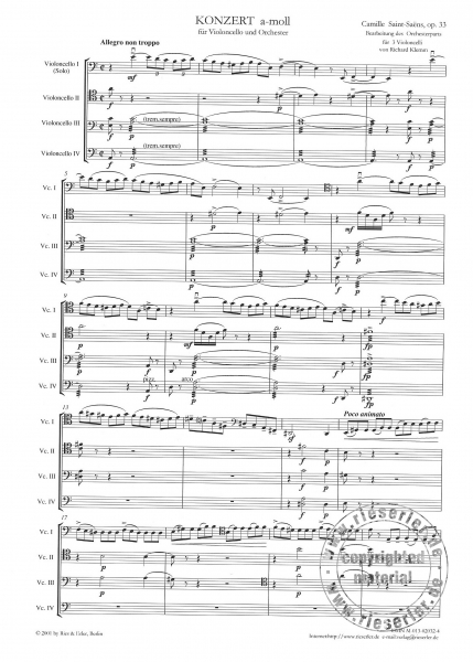 Konzert a-moll op. 33 für Violoncello und Orchester (Bearbeitung für 3 Violoncelli)