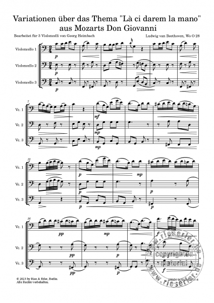Variationen über das Thema "Là ci darem la mano" aus Mozarts Don Giovanni WoO 28 bearbeitet für drei Violoncelli