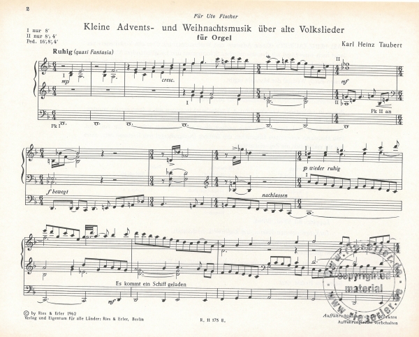 Kleine Advents- und Weihnachtsmusik über alte Volkslieder für Orgel