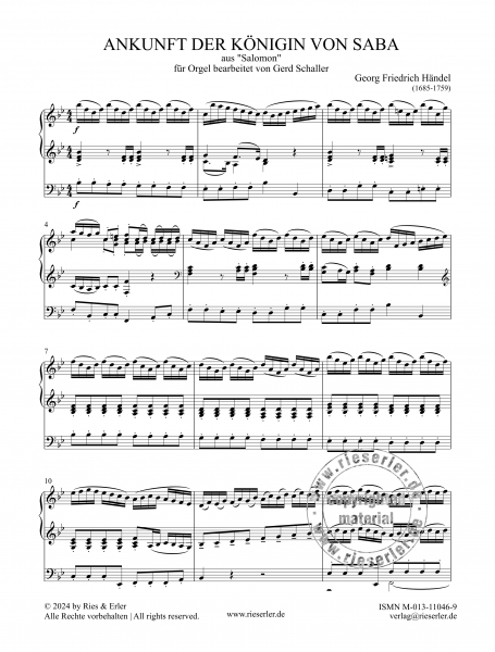 Ankunft der Königin Saba (aus Salomon) für Orgel
