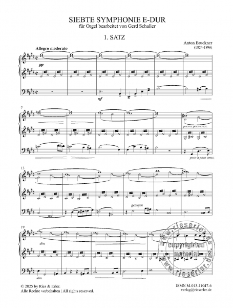 Siebte Symphonie E-Dur für Orgel bearbeitet
