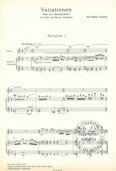 Variationen über ein Quarten-Motiv für Flöte und Klavier (Cembalo)