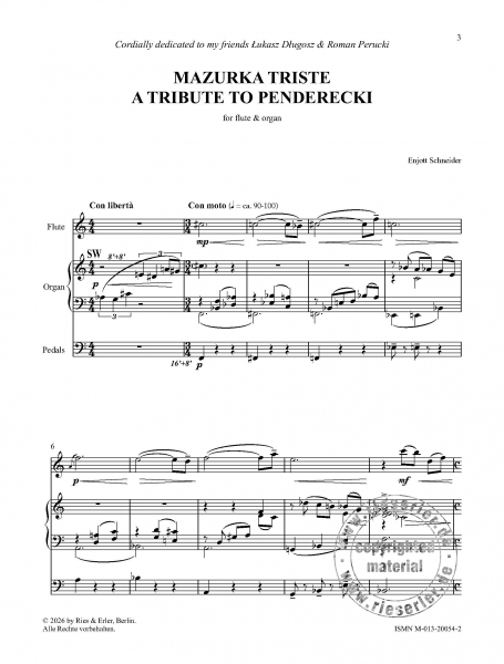 Mazurka Triste for flute and organ