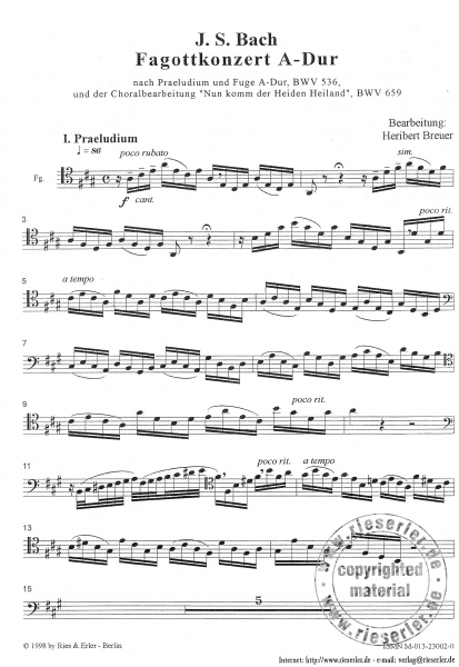 Fagottkonzert (Bach-Metamorphose II) Solostimme Fagott
