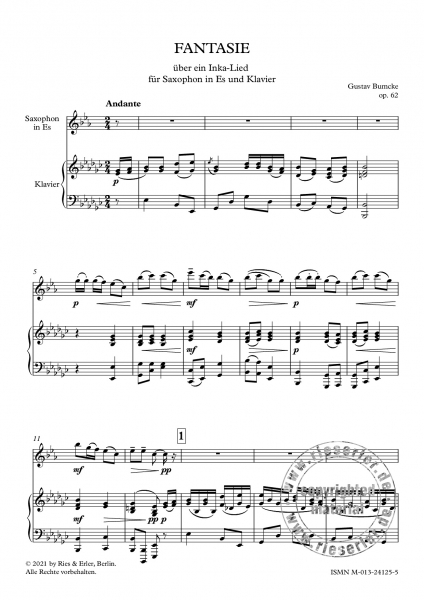 Fantasie über ein Inka-Lied op. 62 für Saxophon in Es und Klavier