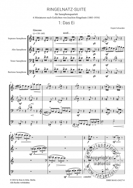 Ringelnatz-Suite für Saxophonquartett