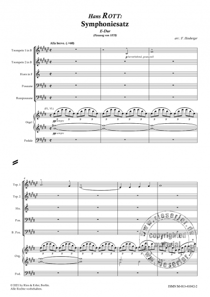 Symphoniesatz E-Dur für Blechbläserquintett und Orgel