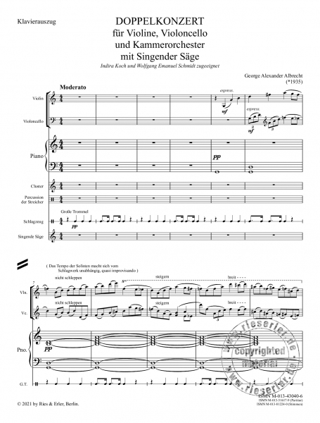Doppelkonzert für Violine, Violoncello und Kammerorchester mit Singender Säge (KA)