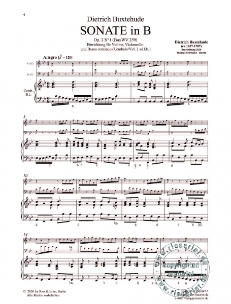 Sonate in B op. 2 Nr. 1 (BuxWV 259) für Violine, Violoncello und Basso continuo
