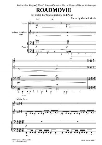 ROADMOVIE for Violin, Bariton saxophone in Es, Piano