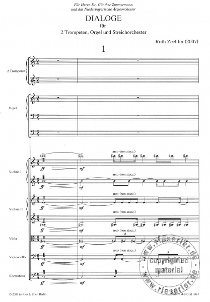 Dialoge für 2 Trompeten, Orgel und Streichorchester