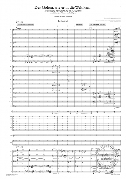 Musik zum Stummfilm "Der Golem, wie er in die Welt kam" von Carl Boese und Paul Wegener für großes Orchester