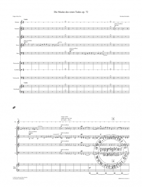 Die Maske des roten Todes für Sprecher, Chor, Violoncello, Schlagzeug und Orgel op. 72 (LM)
