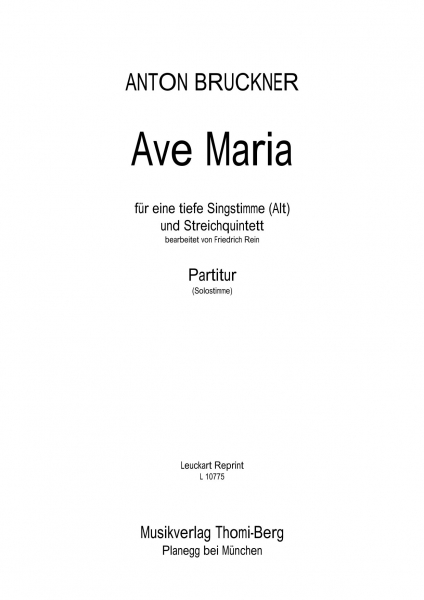 Ave Maria für Altstimme und Streichquintett (Partitur)