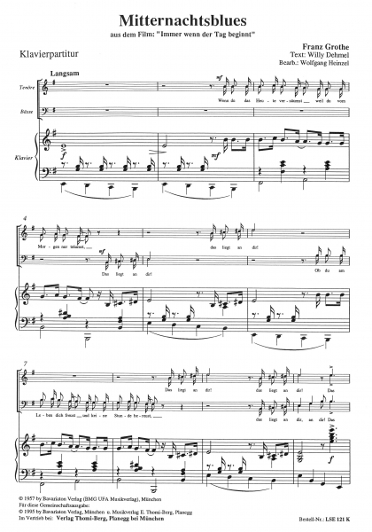 Mitternachtsblues (Männerchor-Klavierpartitur)