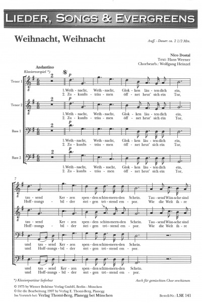 Weihnacht, Weihnacht (Männerchor-Chorpartitur)