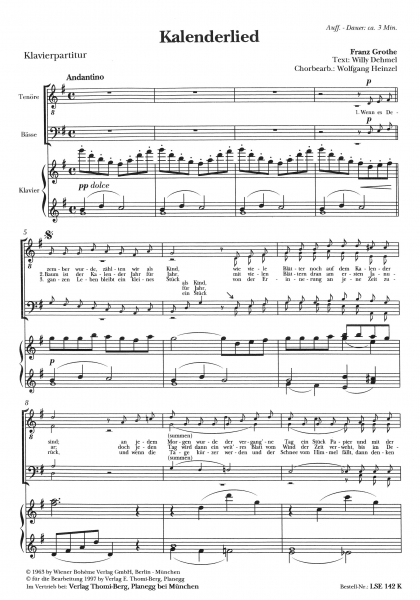 Kalenderlied (Männerchor-Klavierpartitur)