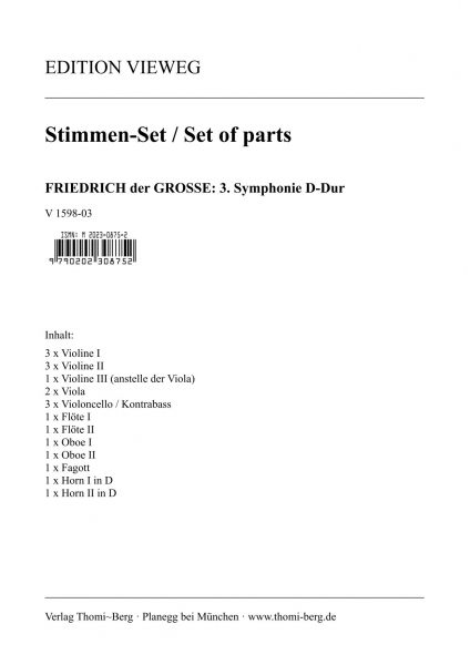 Dritte Sinfonie für Streichorchester D-Dur (Stimmen-Set)