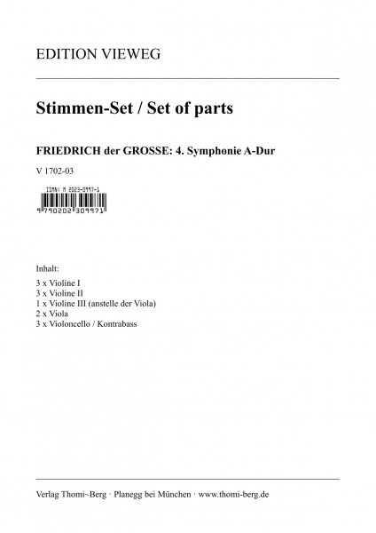 Vierte Sinfonie A-Dur  (Stimmen-Set)
