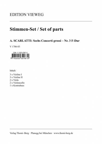 Sechs Concerti grossi - Nr. 3 F-Dur (Stimmen-Set)