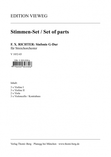 Sinfonie G-Dur für Streichorchester (Stimmen-Set)