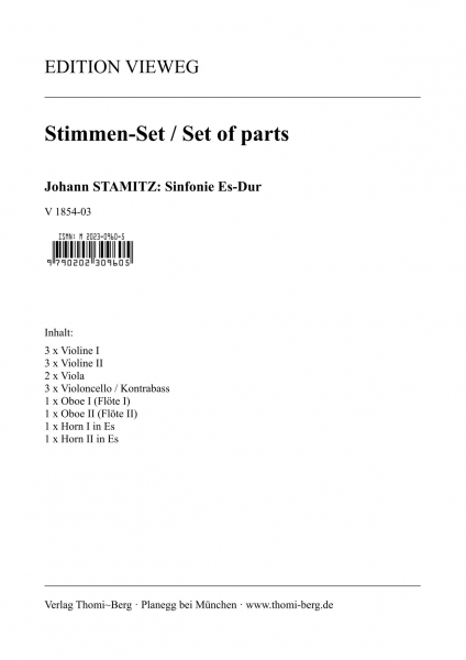Sinfonie Es-Dur für Streicher, 2 Oboen, 2 Hörner (Stimmen-Set)