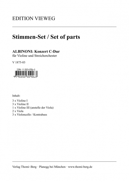 Konzert C-Dur für Violine, Streichorchester und Cembalo (Stimmen-Set)