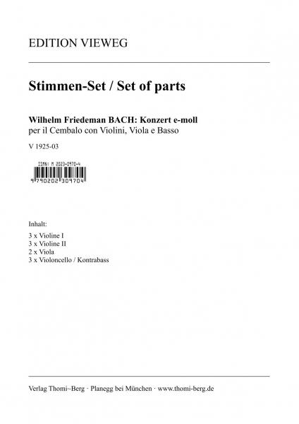 Konzert für Cembalo und Streicher e-Moll (Stimmen-Set)