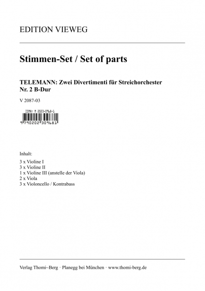 Zwei Divertimenti - Nr. 2 B-Dur (Stimmen-Set)