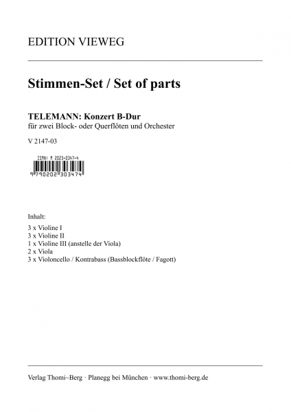 Konzert G-Dur für Solo-Mandoline und Streicher (Stimmen-Set)