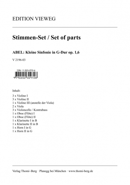 Kleine Sinfonie in G-Dur op. 1 Nr. 6 (Stimmen-Set)