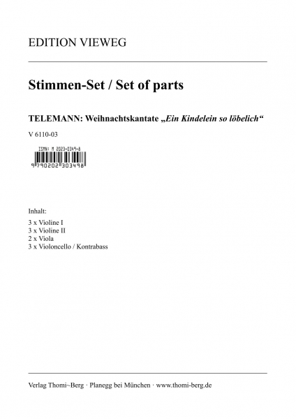 Weihnachtskantate "Ein Kindelein so löbelich" (Stimmen-Set)