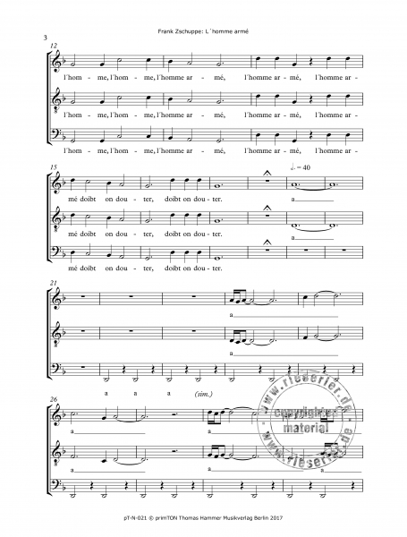 L'homme armé – Isorhythmische Motette für 3-stimmigen gemischten Chor a cappella
